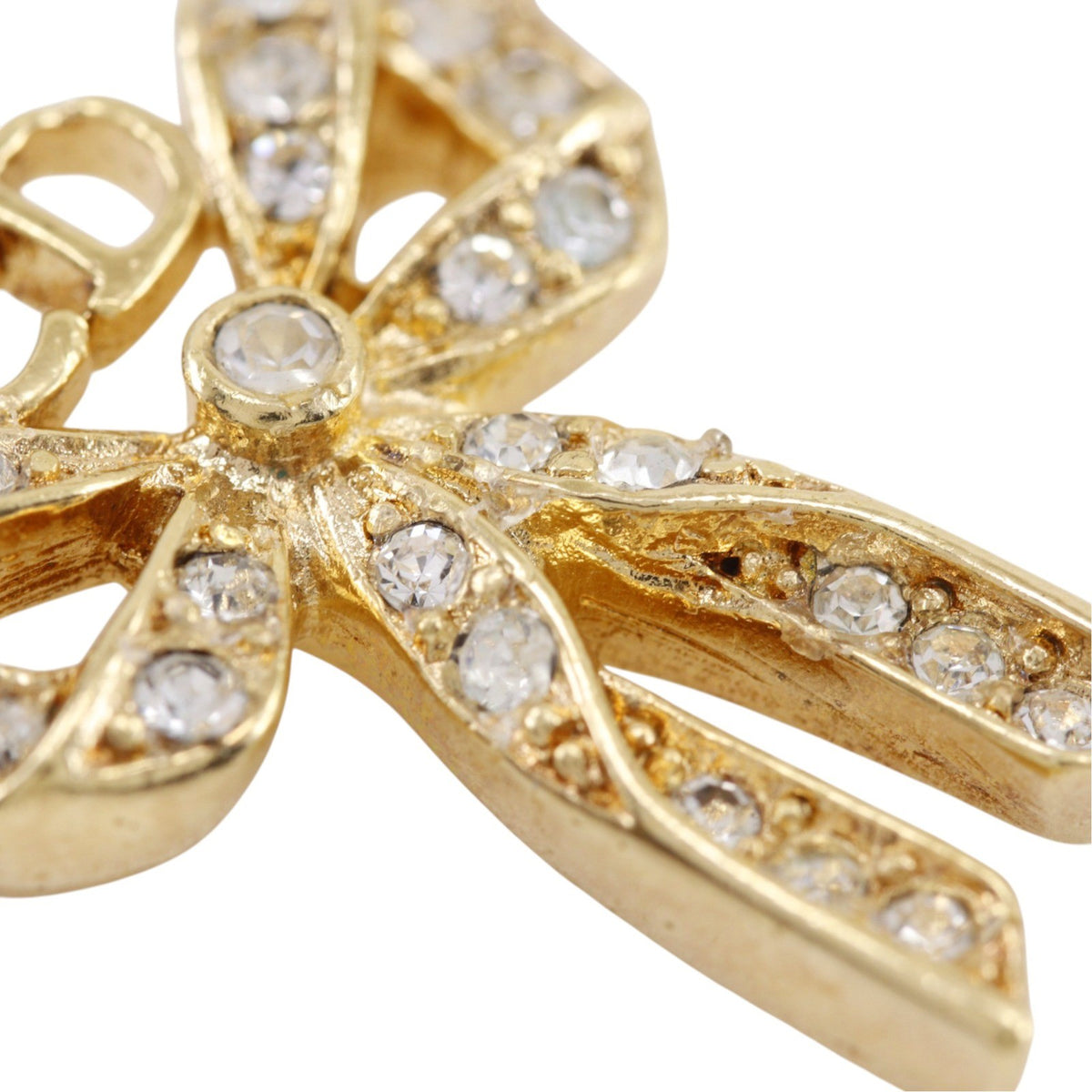 Christian Dior Bow Cd Pendant Metal With Crystal Gold Gold_Plated Necklace Jewelry (Pre-Owned)