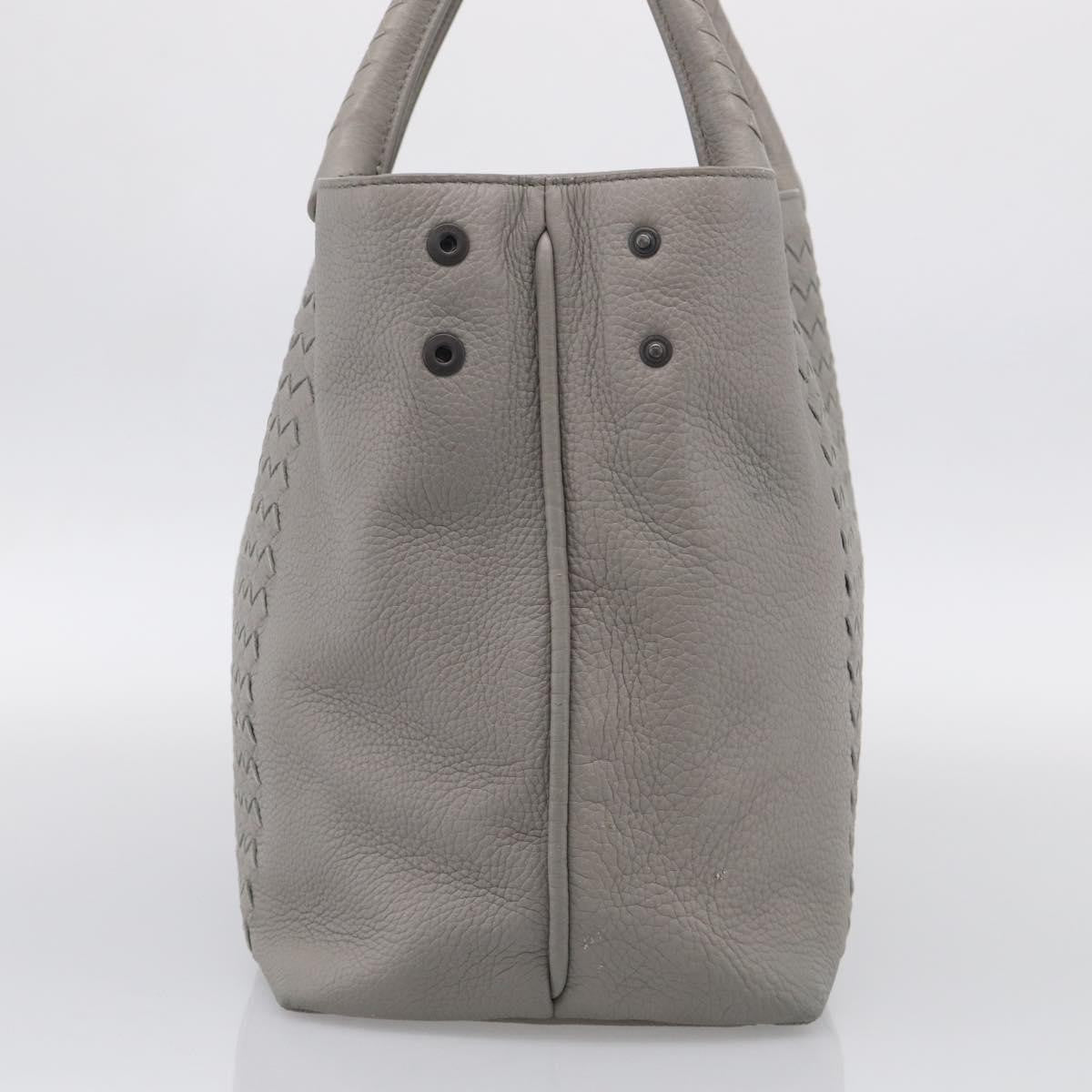 Bottega Veneta Side Snap Leather And Intrecciato Nappa Gray Leather Tote Bag Bag (Pre-Owned)