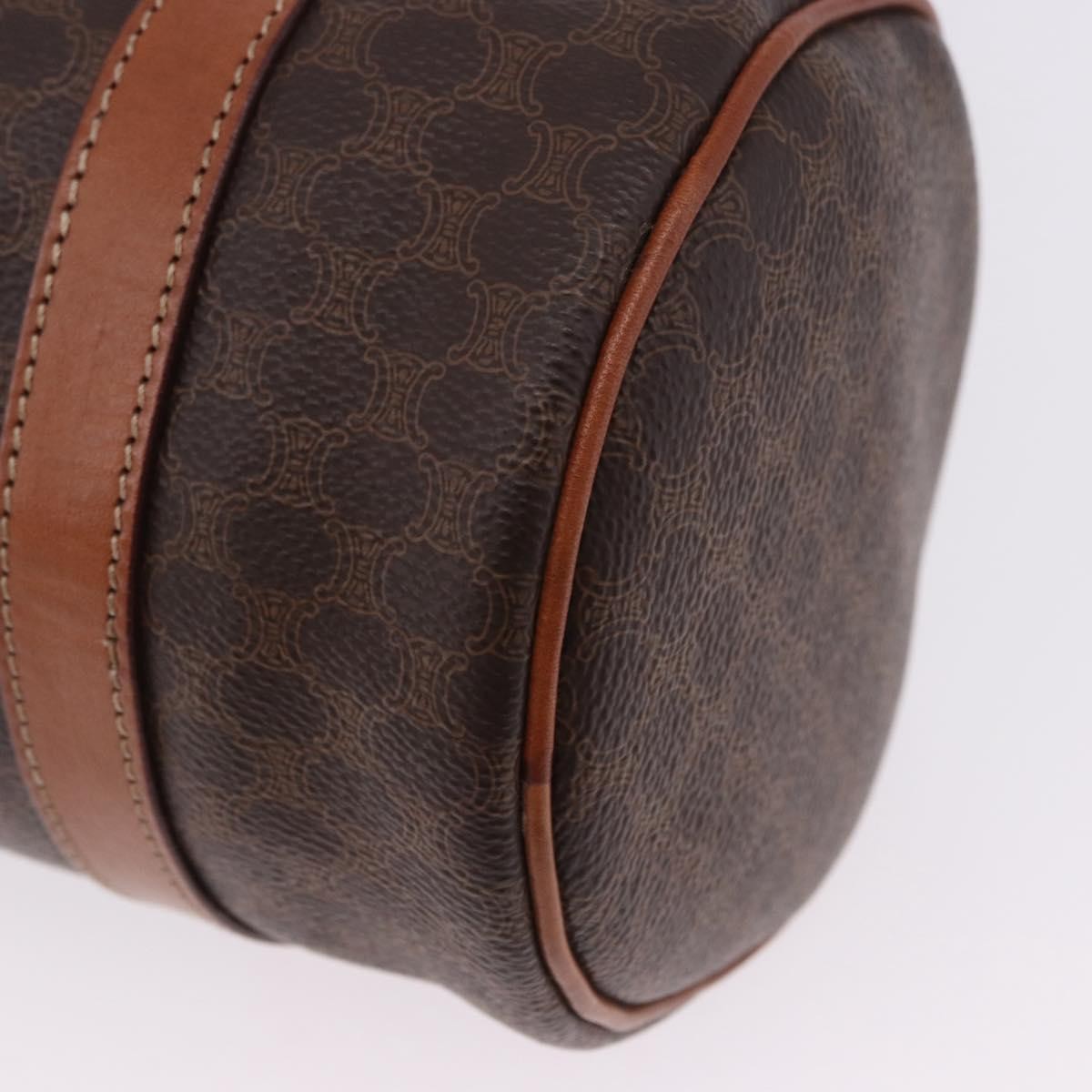 Celine Vintage Barrel Macadam Canvas & Leather Brown Pvc Handbag (Pre-Owned)