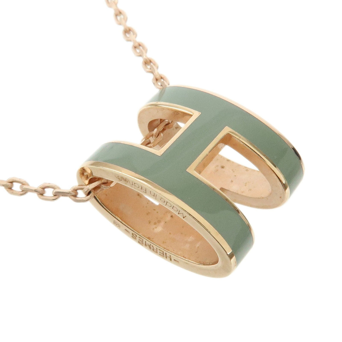 Hermes Pop H Pendant Chain Metal And Enamel Pink Rose_Gold Necklace Jewelry (Pre-Owned)