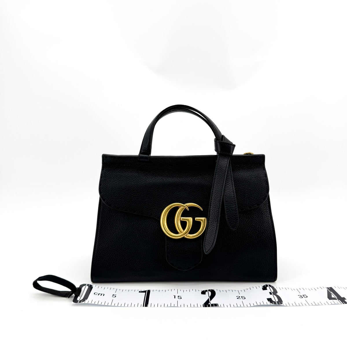 Gucci Gg Marmont Top Handle Leather Black Leather Handbag (Pre-Owned)