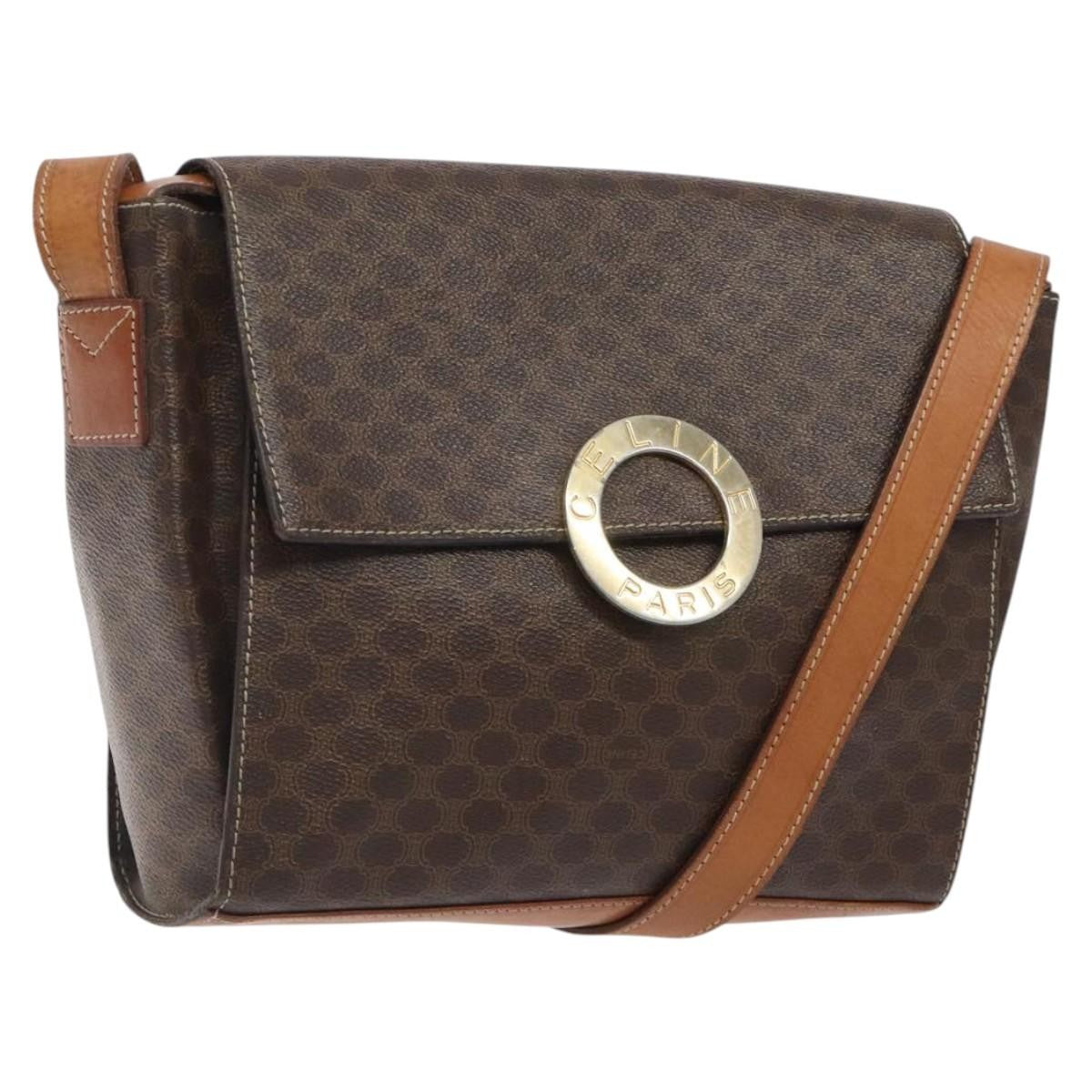 Celine Vintage Macadam Circle Logo Canvas And Leather Brown Canvas Shoulder Bag Bag (Pre-Owned)