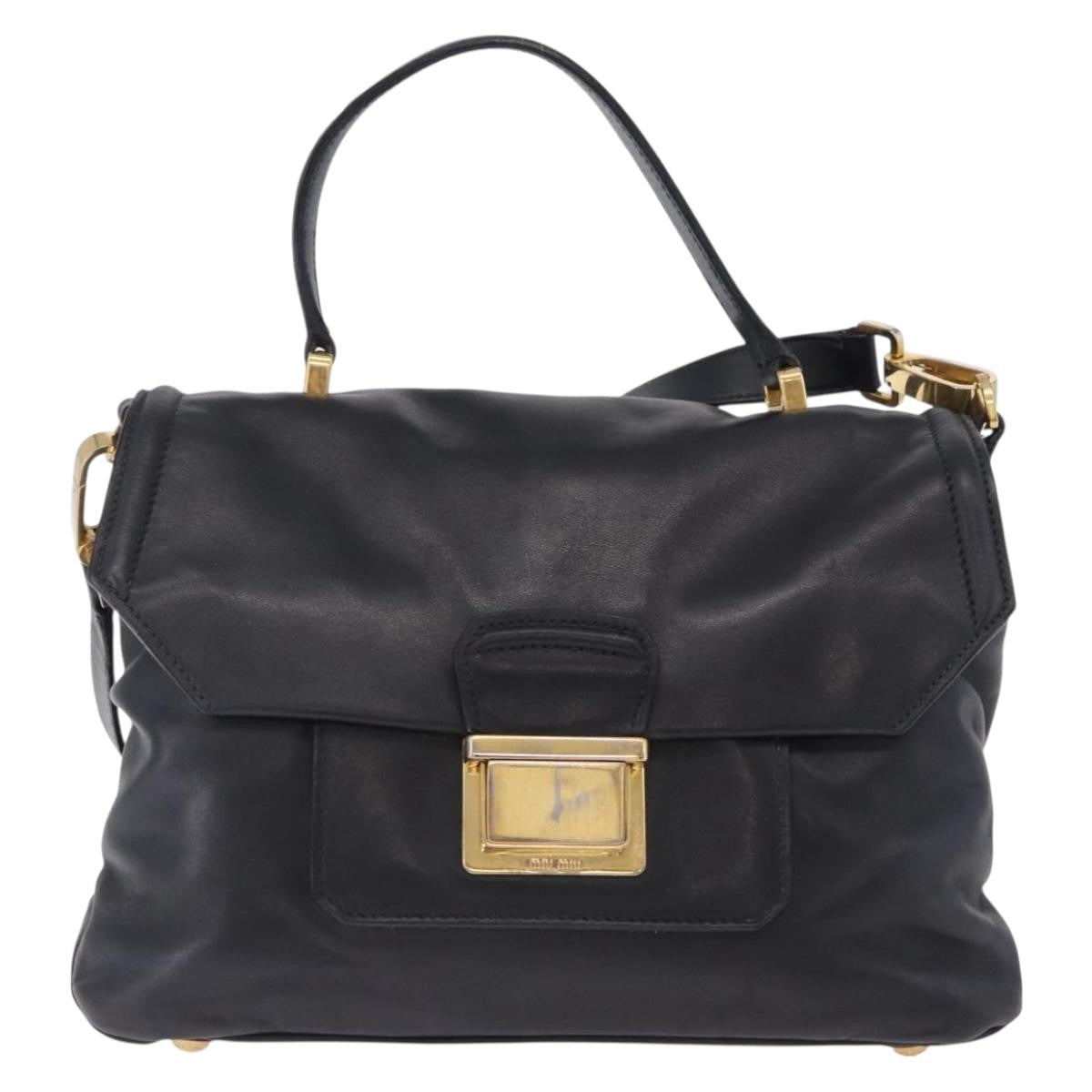 Miu Miu Convertible Flap Top Handle Vitello Soft Black Leather Handbag (Pre-Owned)