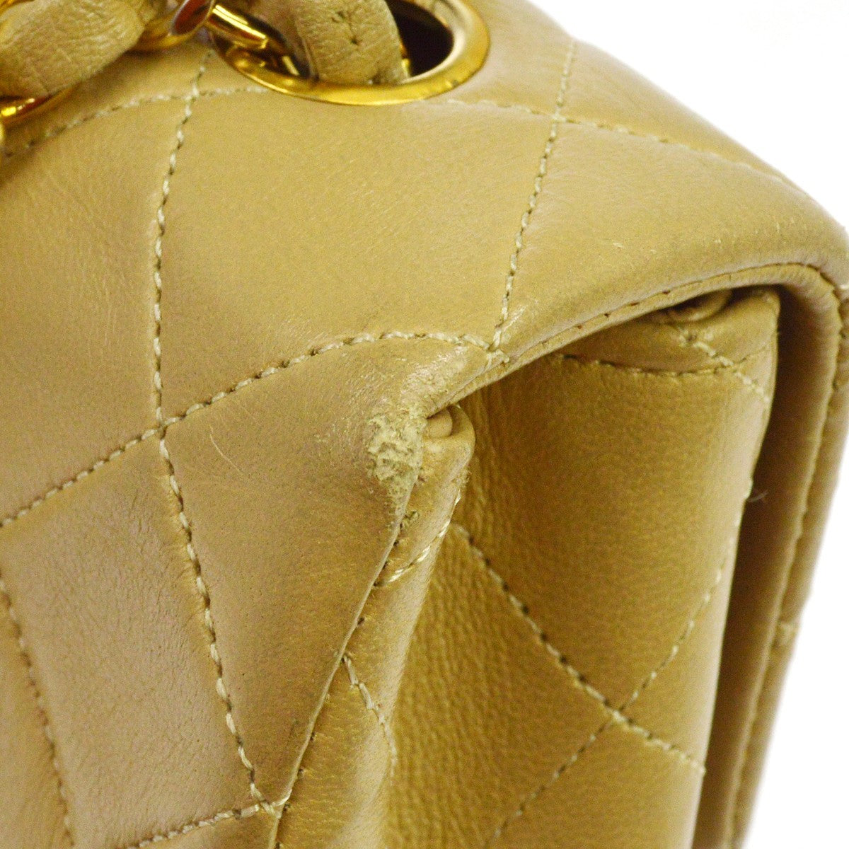 Chanel Retro Classic Square Flap Quilted Goatskin Beige Calfskin Handbag (Pre-Owned)