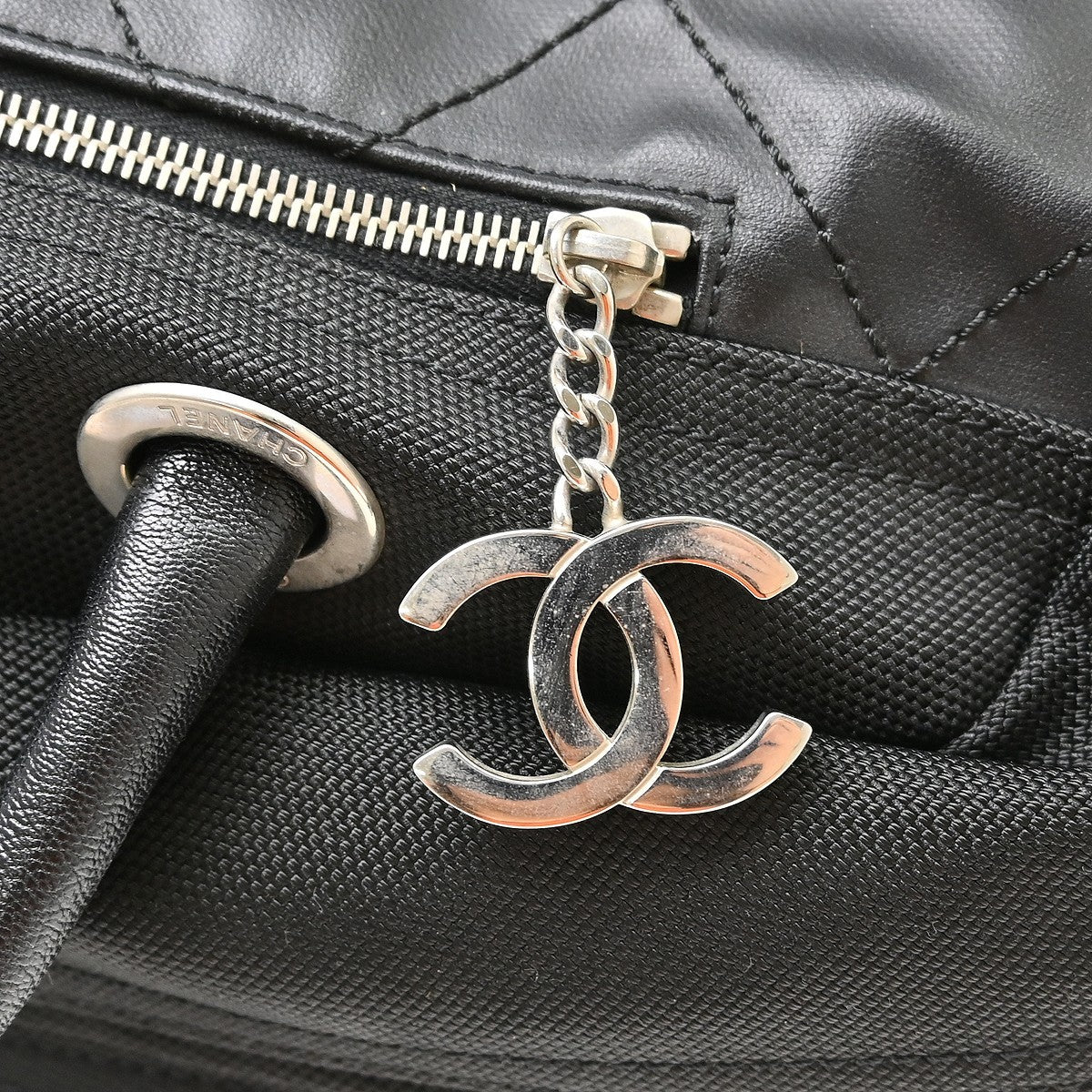 Chanel Biarritz Duffle Quilted Canvas Black Canvas Tote Bag Bag (Pre-Owned)