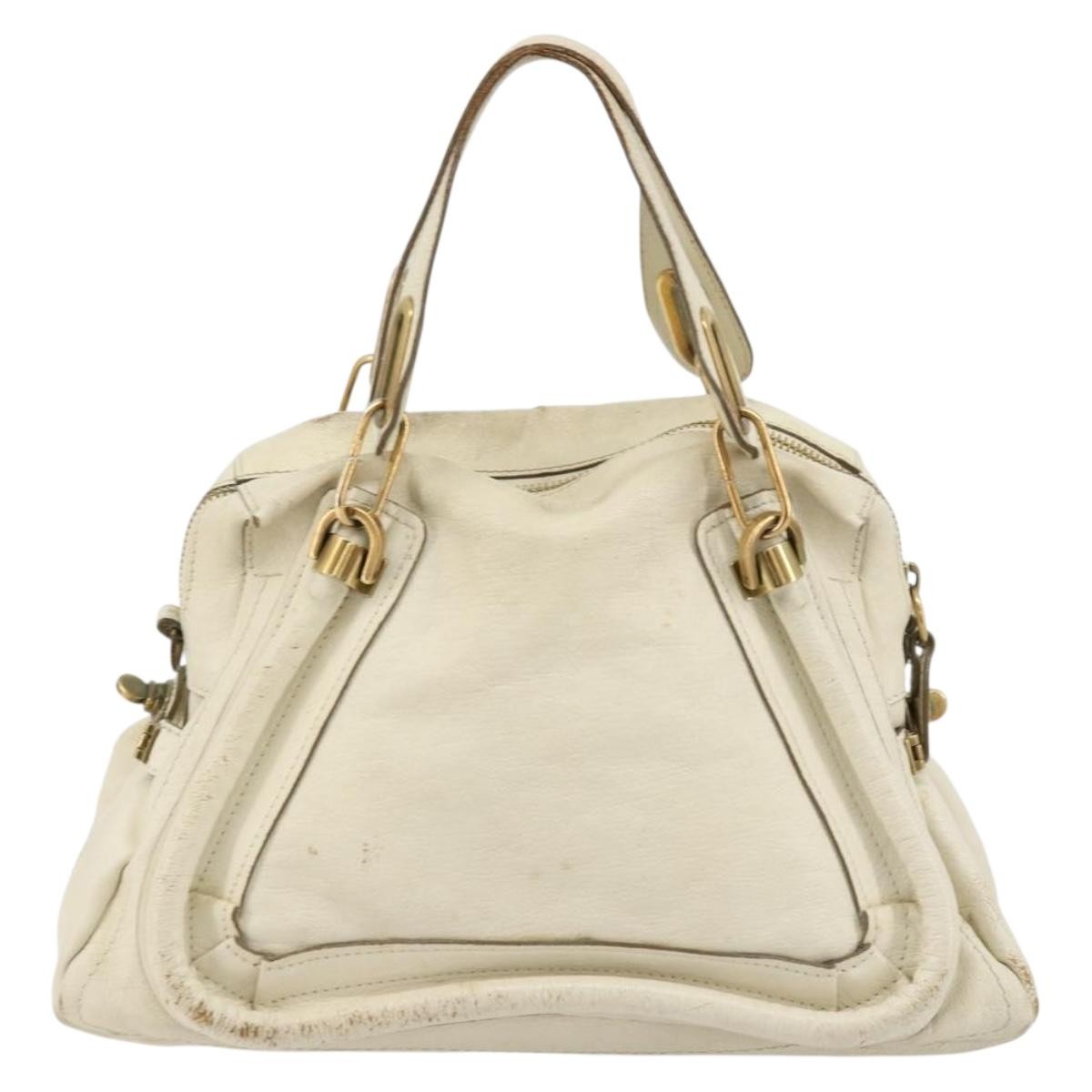 Chloe Paraty Top Handle Leather White Leather Handbag (Pre-Owned)
