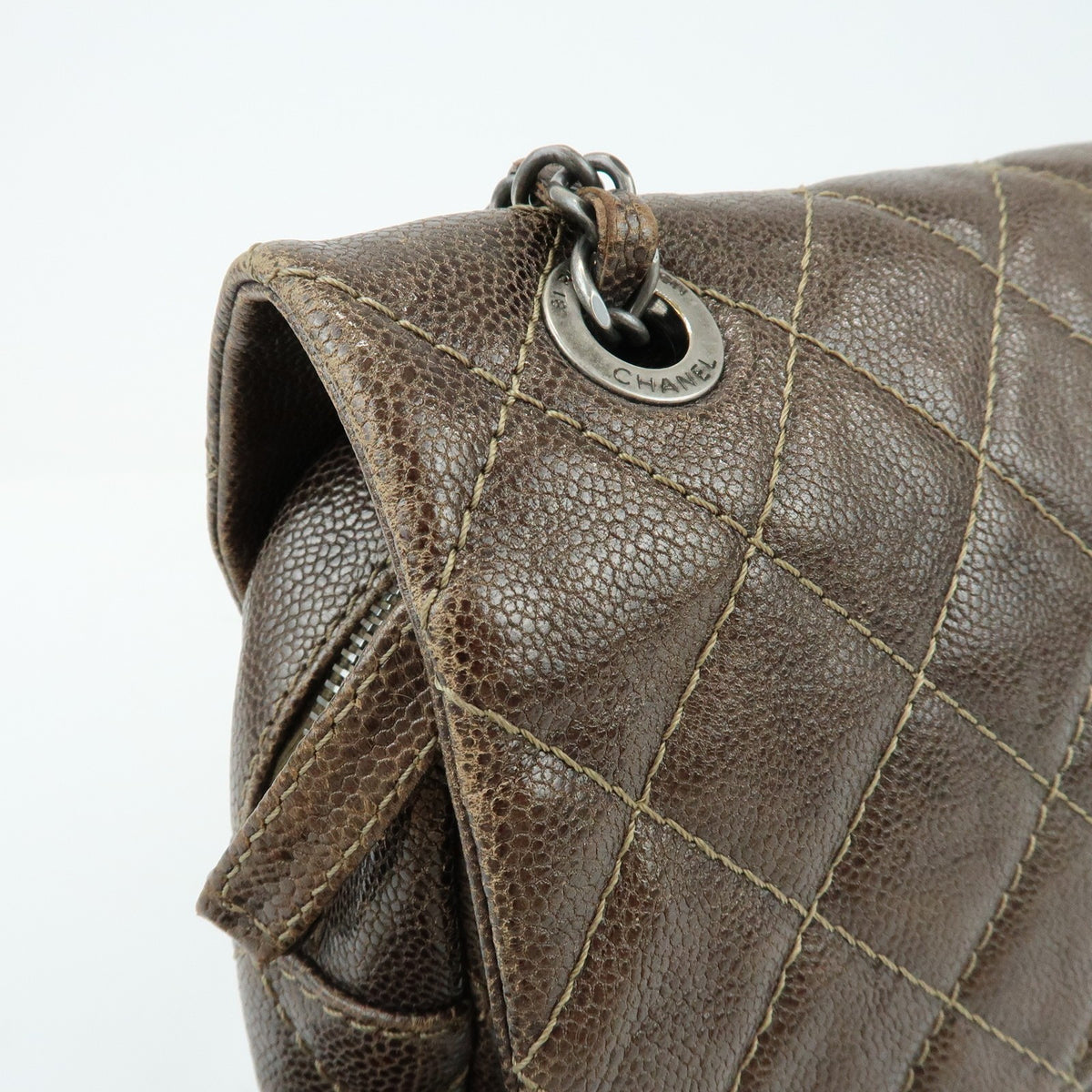 Chanel Easy Flap Quilted Caviar Brown Leather Handbag (Pre-Owned)
