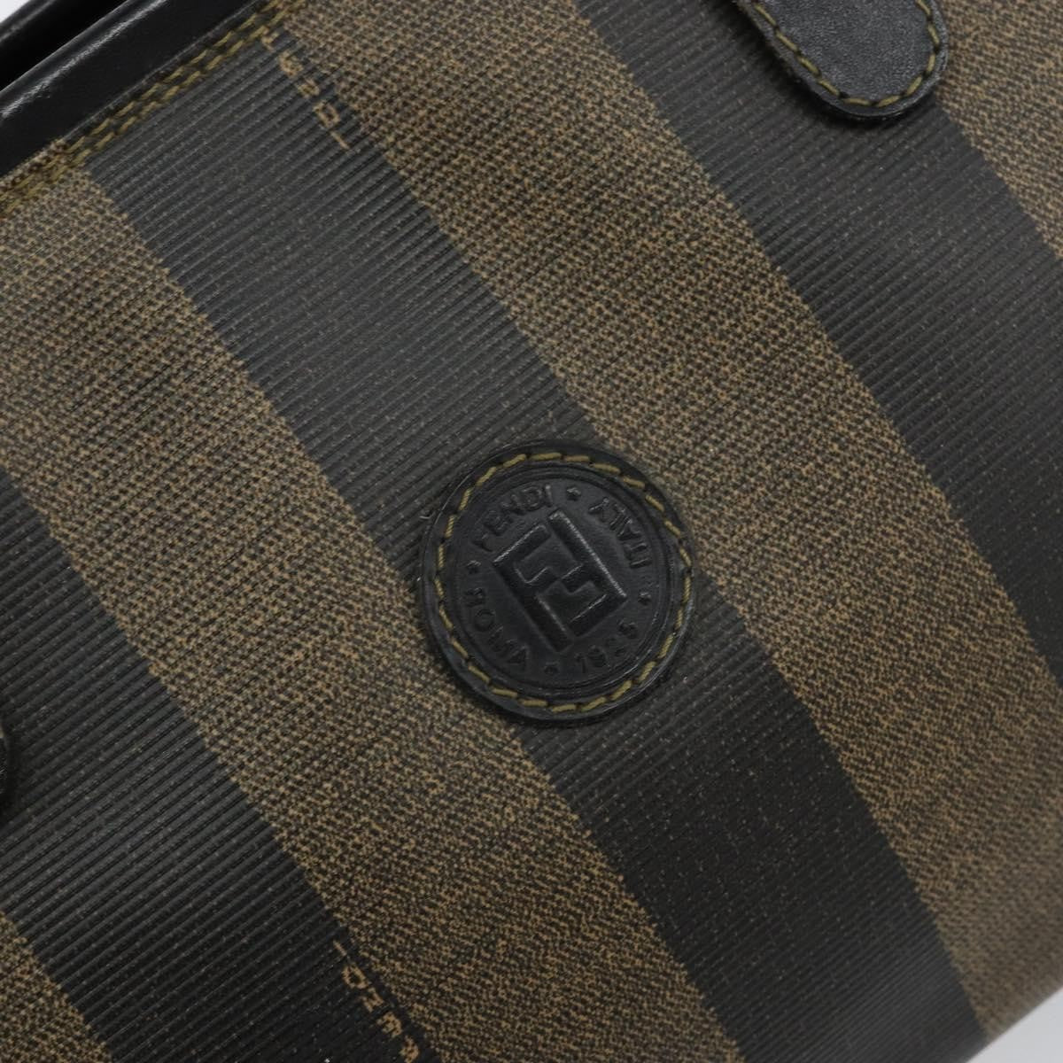 Fendi Vintage Pequin Boston Coated Canvas Black Canvas Bag (Pre-Owned)