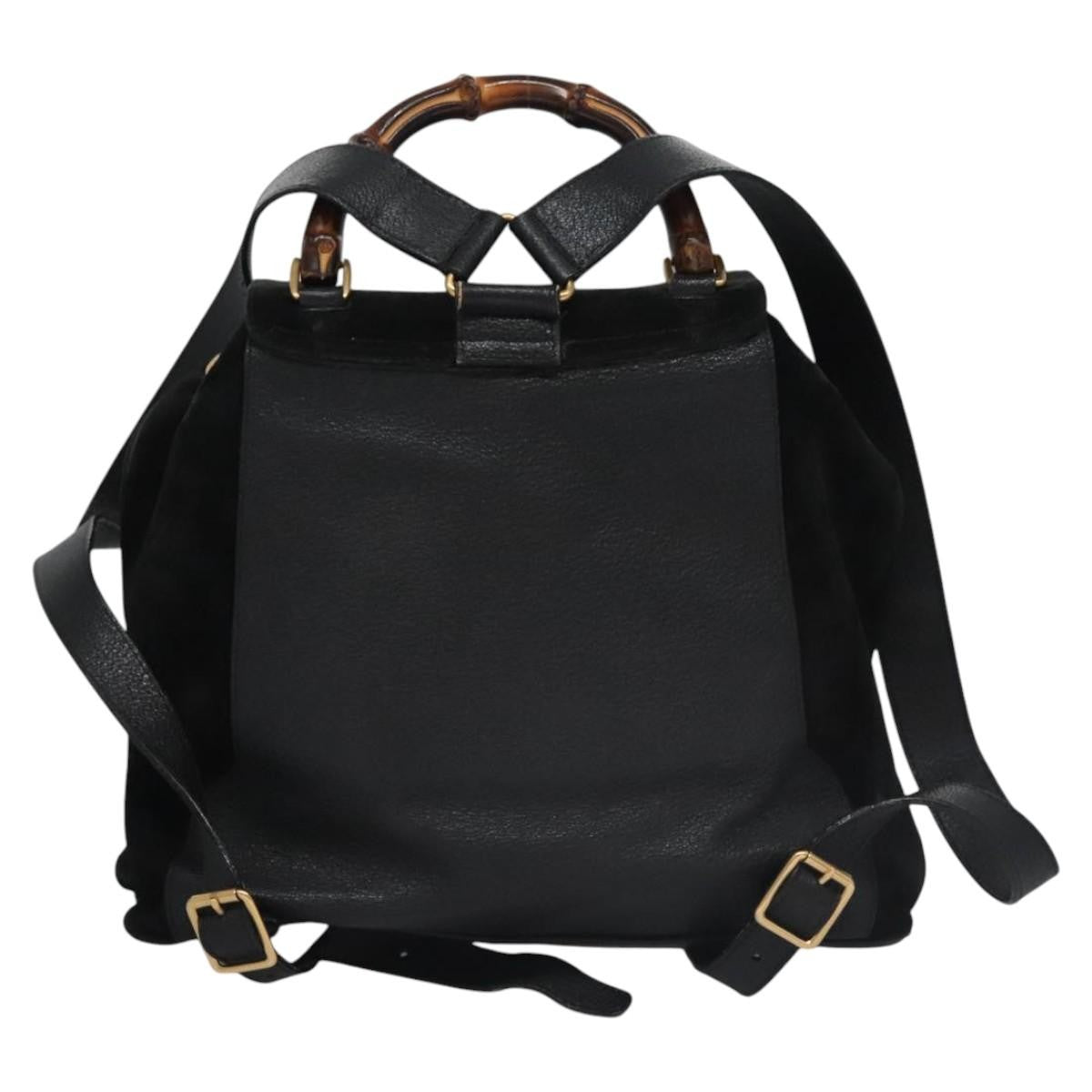 Gucci Vintage Bamboo Suede Black Suede Backpack Bag (Pre-Owned)