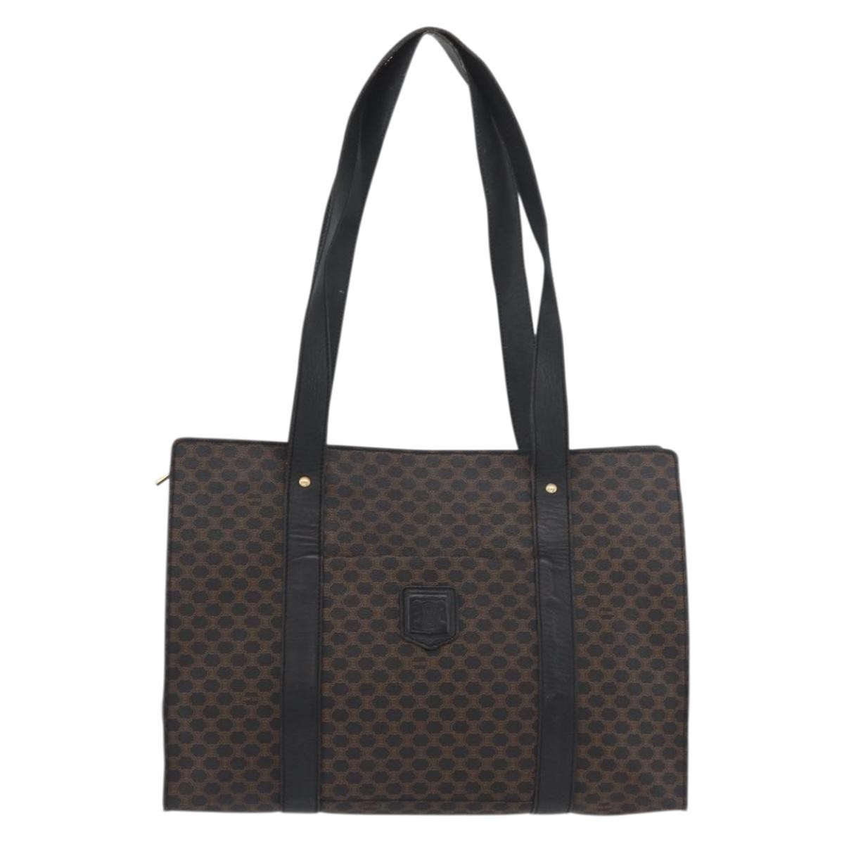 Celine Vintage Macadam Shopper Tote Coated Canvas Black Canvas Tote Bag Bag (Pre-Owned)