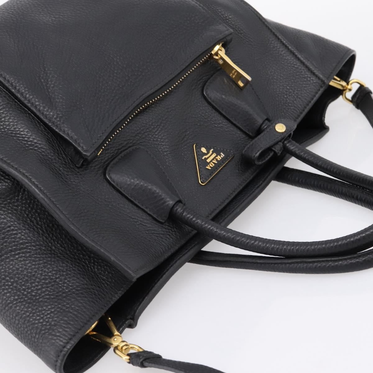 Prada Front Pocket Convertible Vitello Daino Black Leather Tote Bag Bag (Pre-Owned)