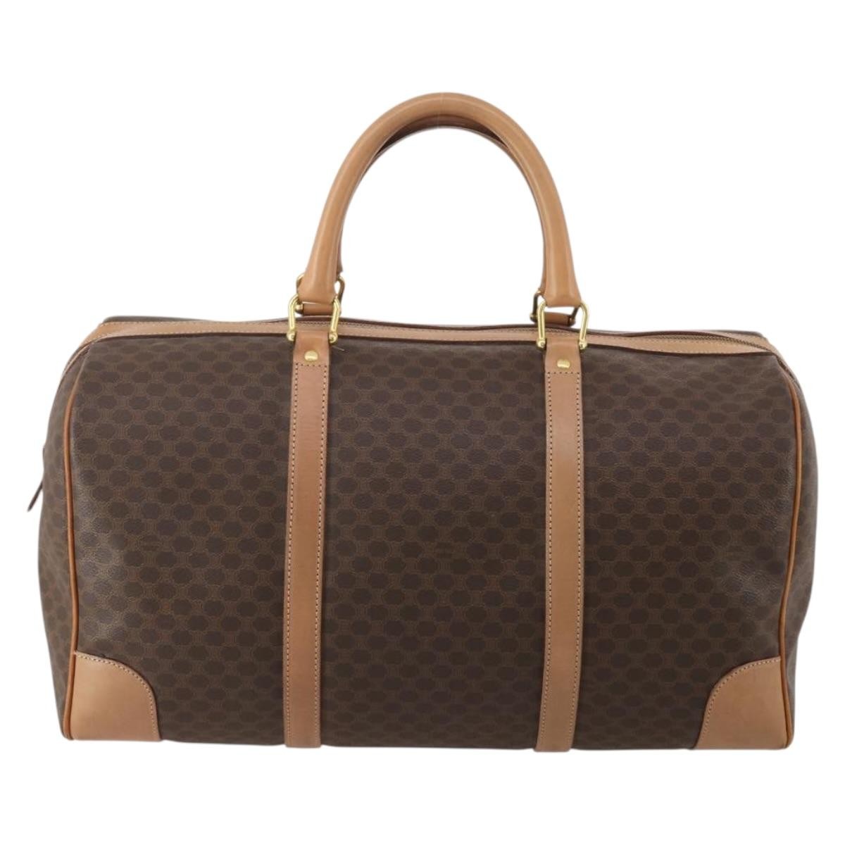 Celine Vintage Duffle Canvas And Leather Brown Canvas Travel Bag Bag (Pre-Owned)