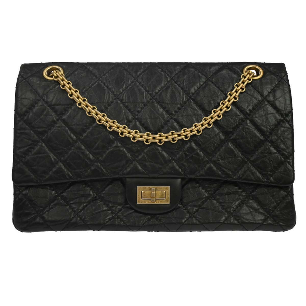Chanel Reissue 2.55 Flap Quilted Aged Calfskin Black Calfskin Handbag (Pre-Owned)