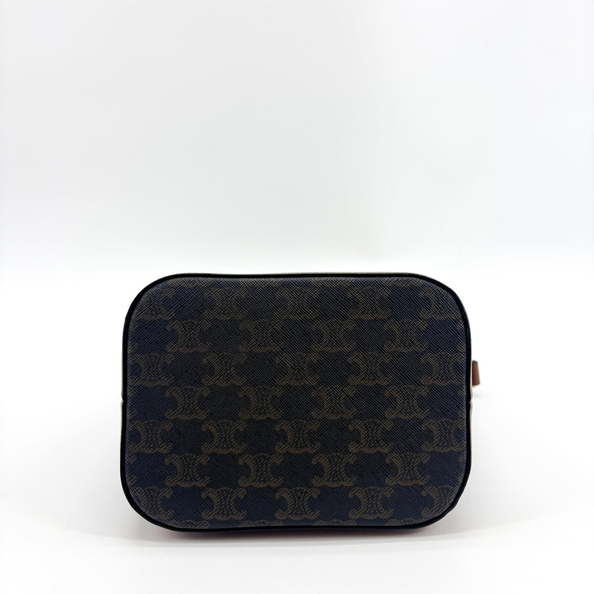 Celine Triomphe Bucket Embossed Suede Black Canvas Handbag (Pre-Owned)