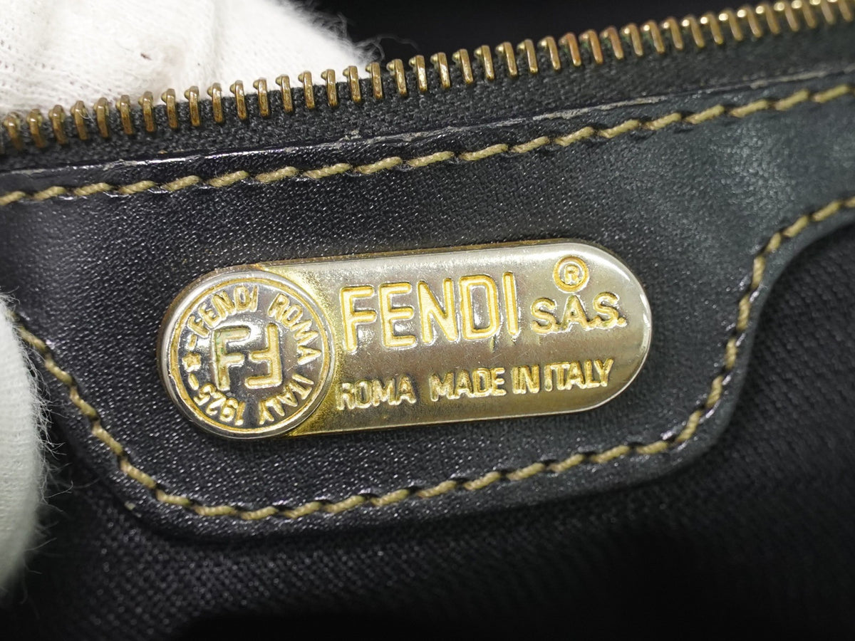 Fendi Vintage Pequin Convertible Boston Coated Canvas Khaki Canvas Handbag (Pre-Owned)