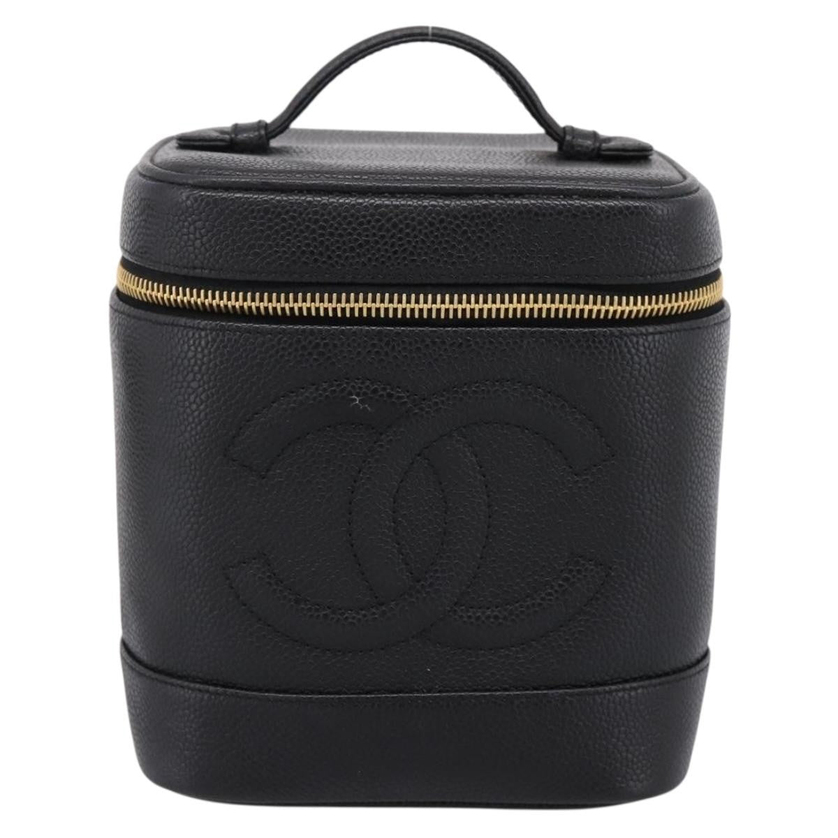 Chanel Vintage Timeless Cosmetic Case Caviar Black Leather Handbag (Pre-Owned)