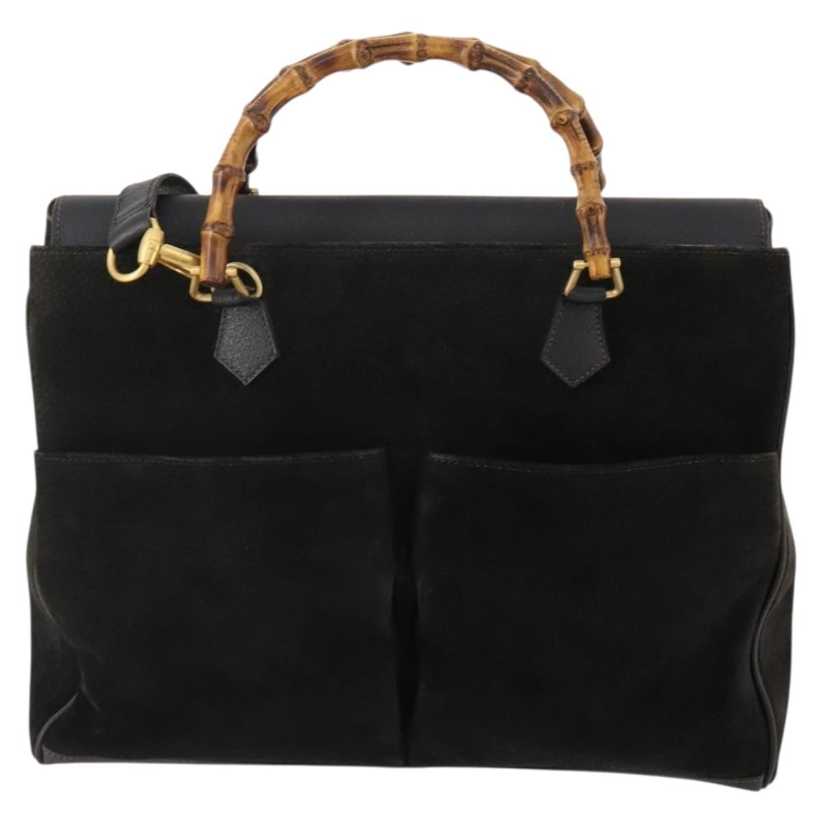 Gucci Vintage Diana Bamboo Top Handle Leather Black Suede Tote Bag Bag (Pre-Owned)