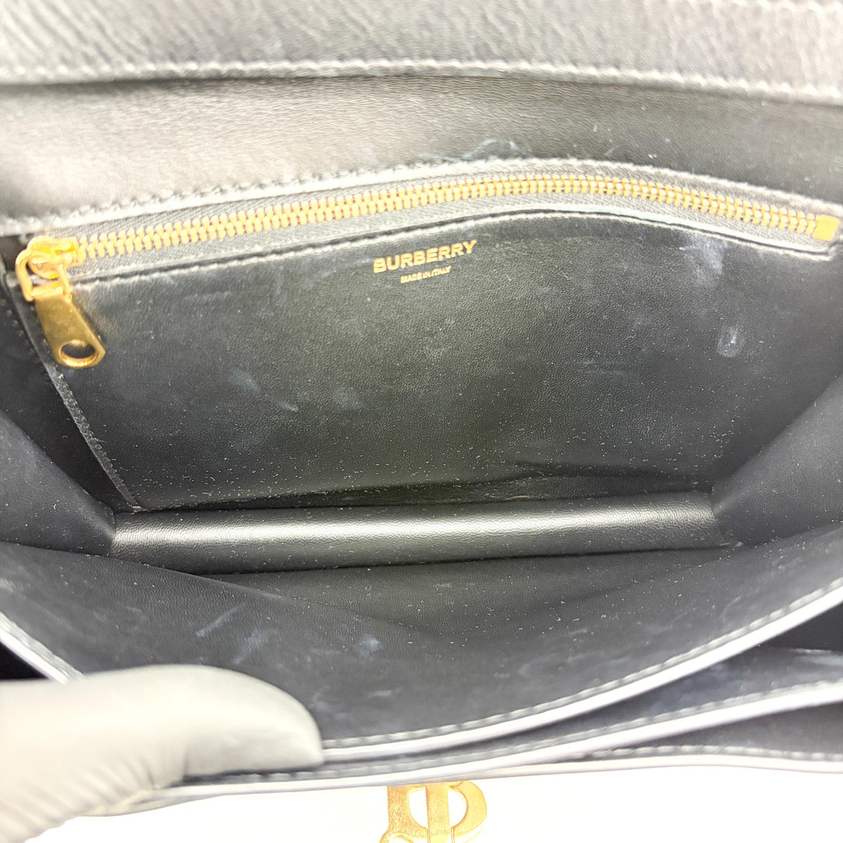 Burberry Tb Shoulder Bag Leather Black Leather Shoulder Bag Bag (Pre-Owned)