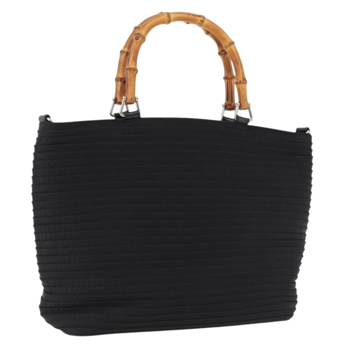 Gucci Vintage Bamboo Handle Canvas Black Canvas Tote Bag Bag (Pre-Owned)