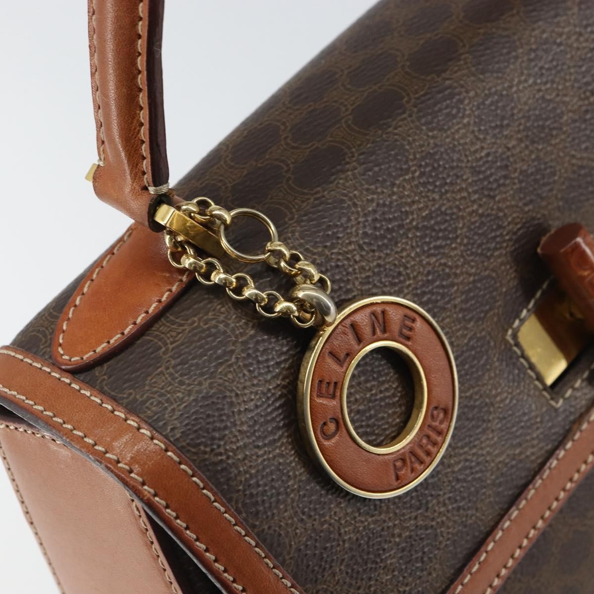 Celine Vintage Convertible Top Handle Macadam Coated Canvas Brown Pvc Handbag (Pre-Owned)