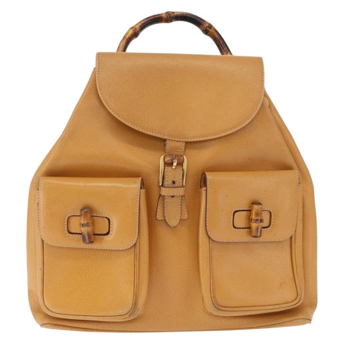 Gucci Vintage Bamboo Leather Brown Leather Backpack Bag (Pre-Owned)
