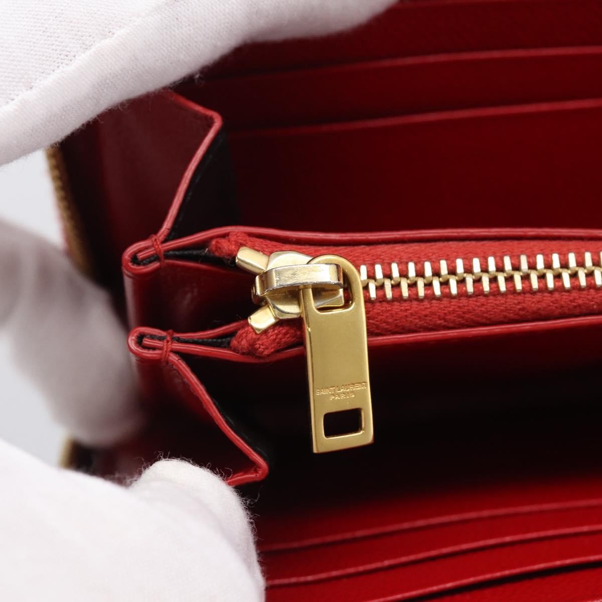 Saint Laurent Loulou Zip Around Matelasse Chevron Leather Red Leather Wallets Accessory (Pre-Owned)