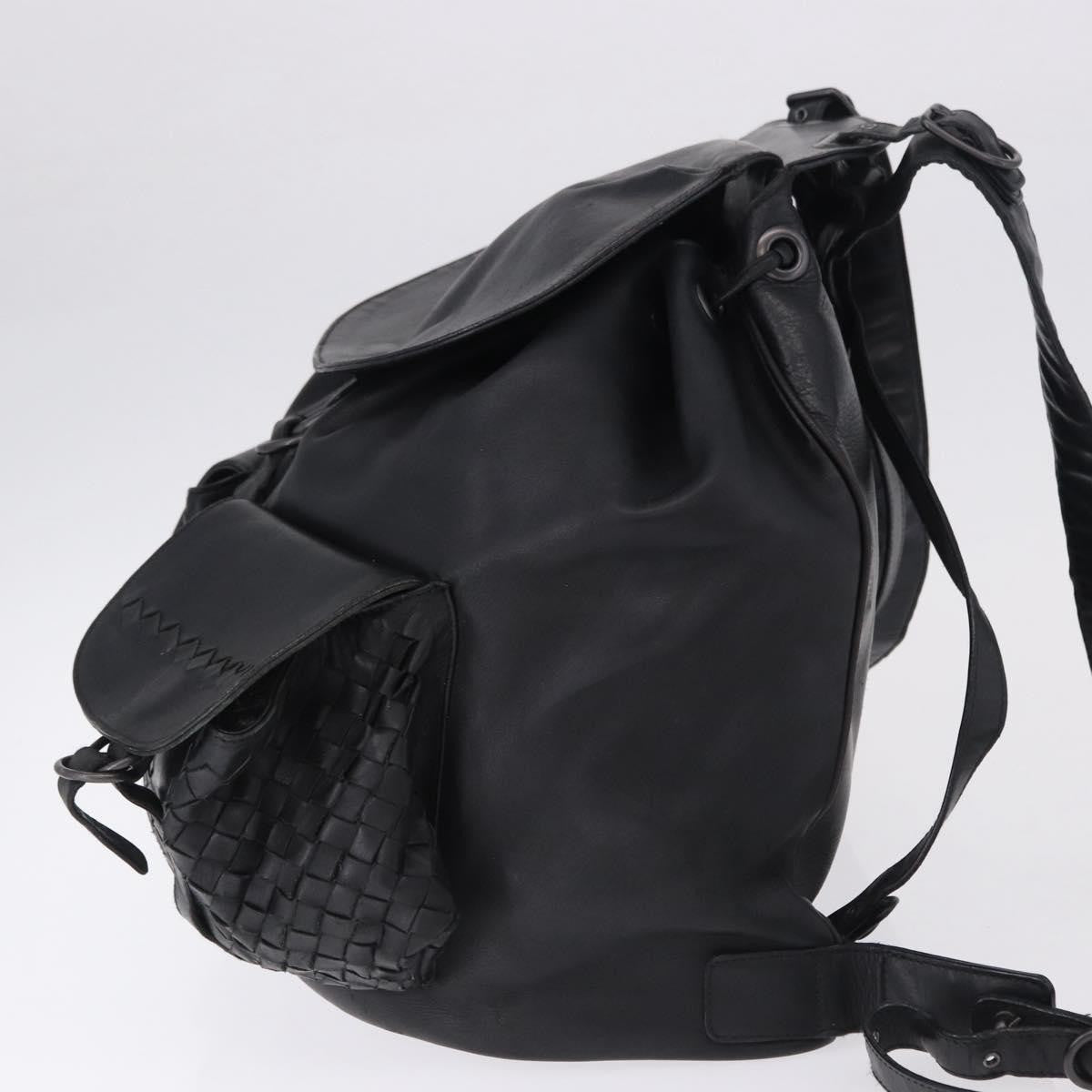 Bottega Veneta Intrecciato Leather Black Leather Backpack Bag (Pre-Owned)