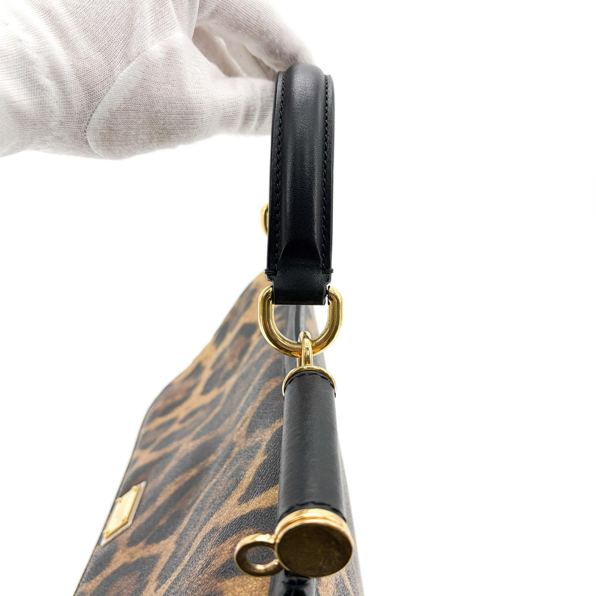 Dolce & Gabbana Miss Sicily Leopard Print Leather Brown Calfskin Handbag (Pre-Owned)
