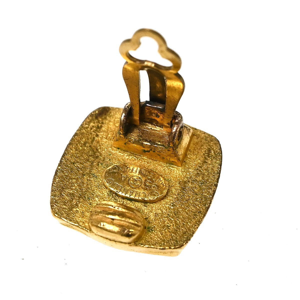 Chanel Vintage Cc Square Clip-On Metal Gold Gold_Plated Earrings Jewelry (Pre-Owned)