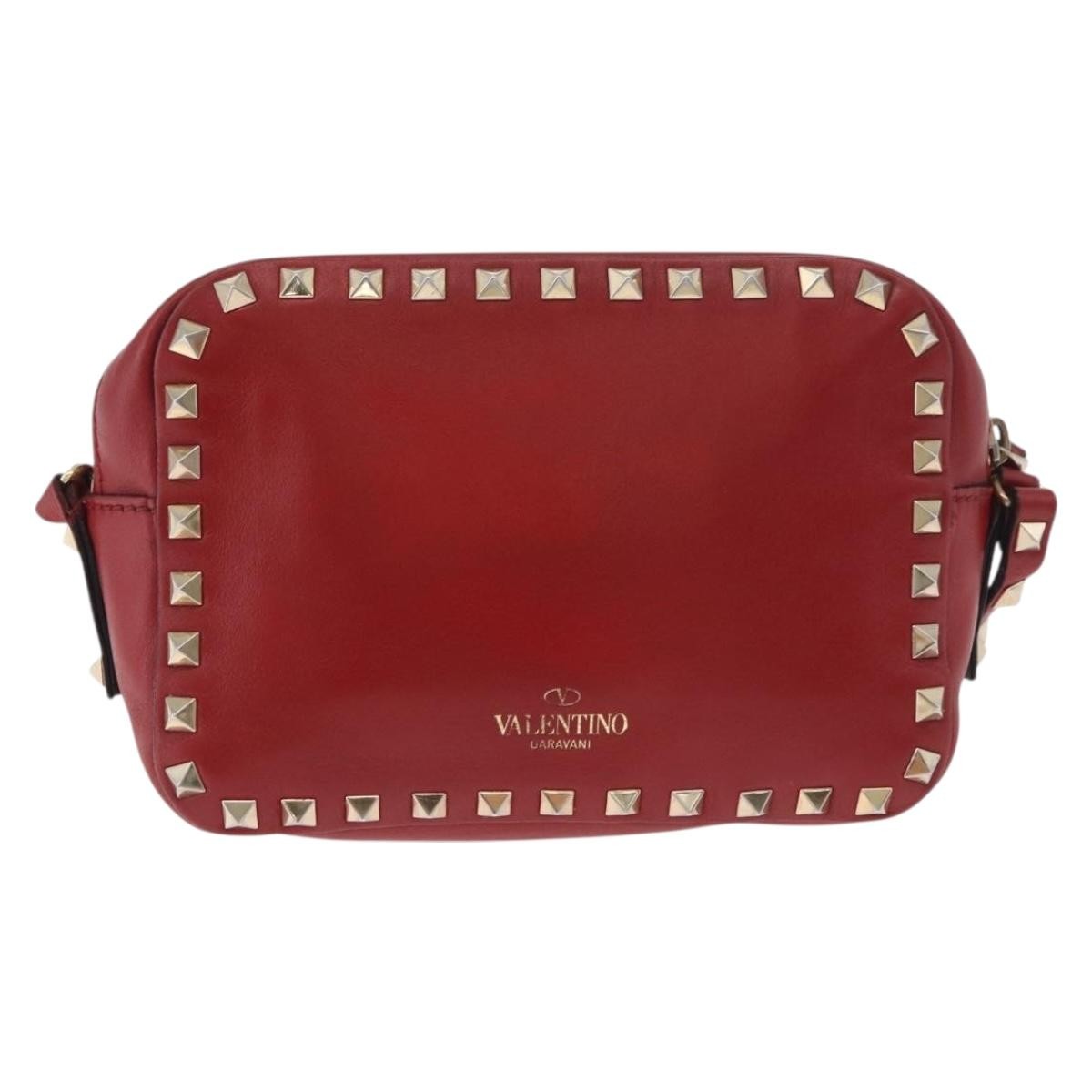 Valentino Garavani Rockstud Camera Leather Red Leather Shoulder Bag Bag (Pre-Owned)