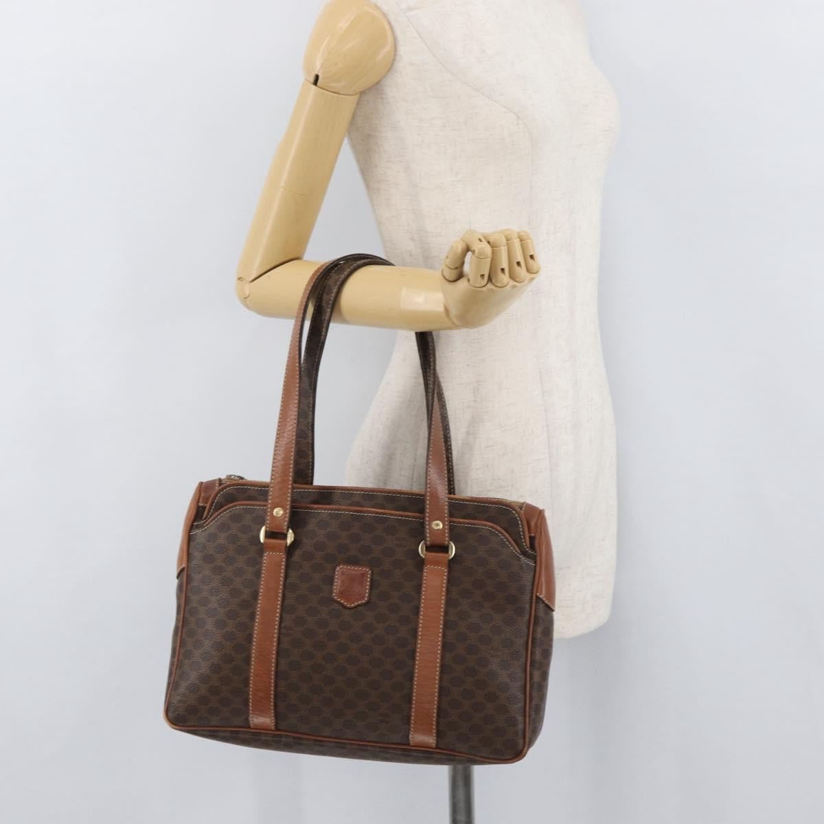 Celine Vintage Macadam Canvas And Leather Brown Canvas Handbag (Pre-Owned)