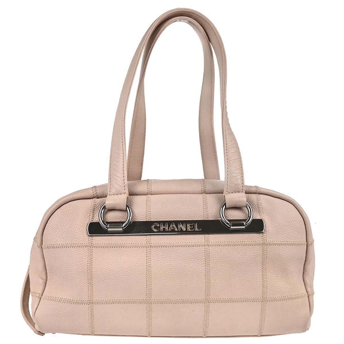 Chanel Square Stitch Bowler Quilted Calfskin Pink Leather Shoulder Bag Bag (Pre-Owned)