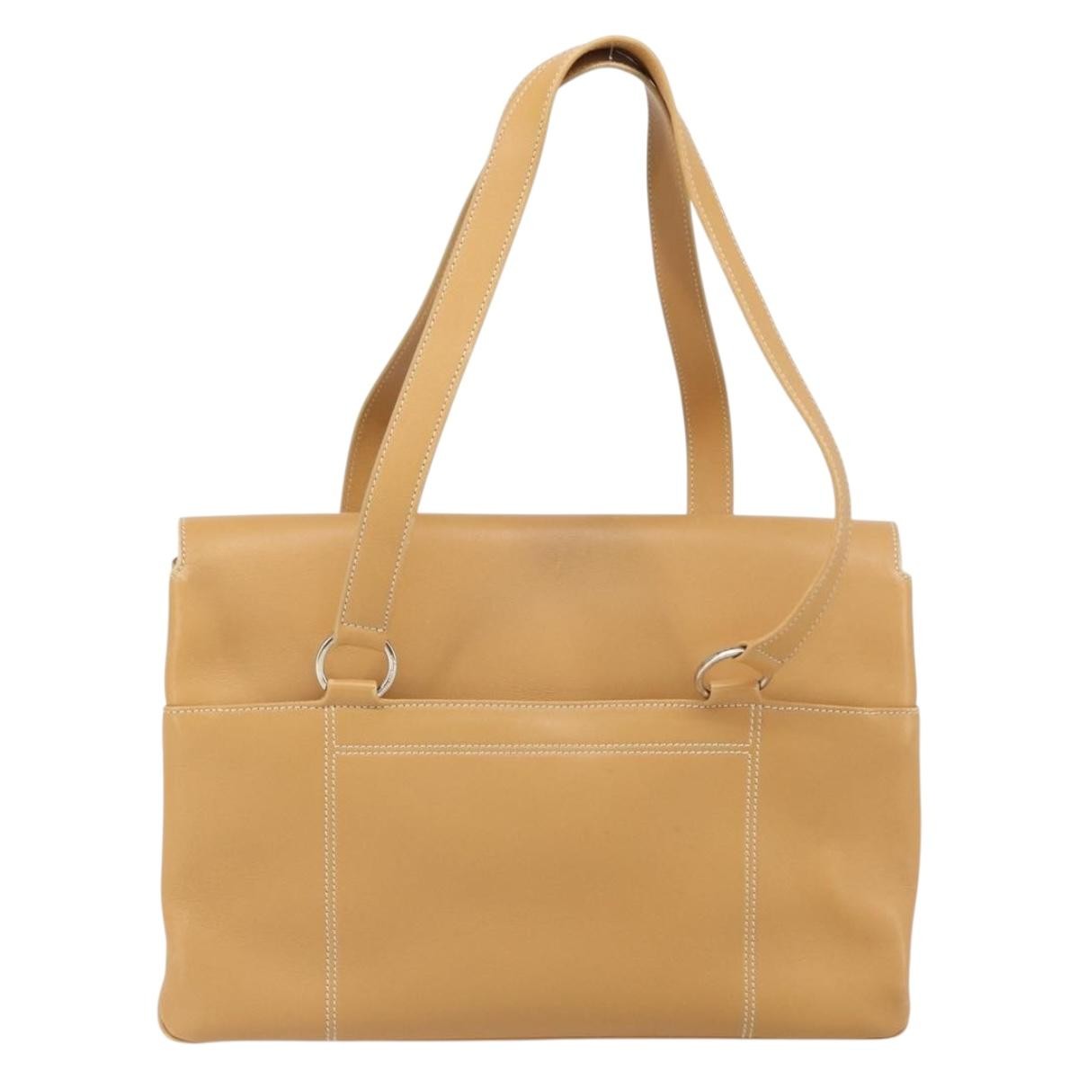Salvatore Ferragamo Gancini Tote Leather Beige Leather Tote Bag Bag (Pre-Owned)