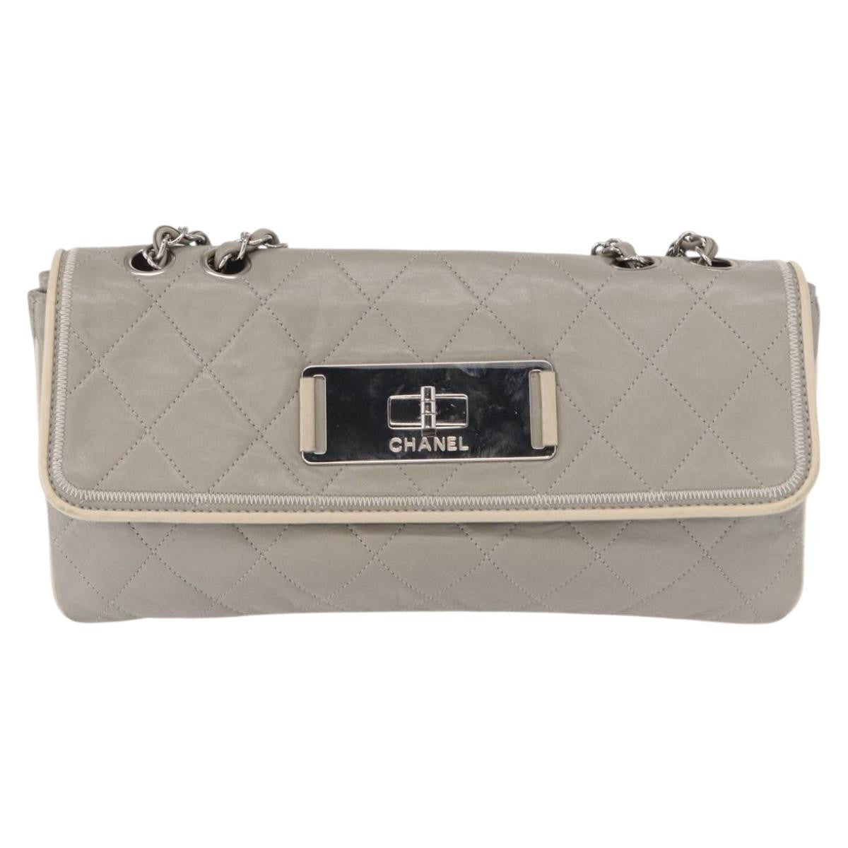 Chanel Mademoiselle Lock Flap Quilted Lambskin Gray Leather Shoulder Bag Bag (Pre-Owned)