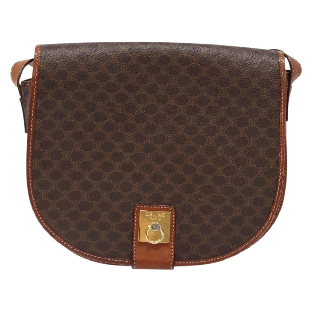 Celine Macadam Shoulder Pvc Leather Brown Canvas Bag (Pre-Owned)