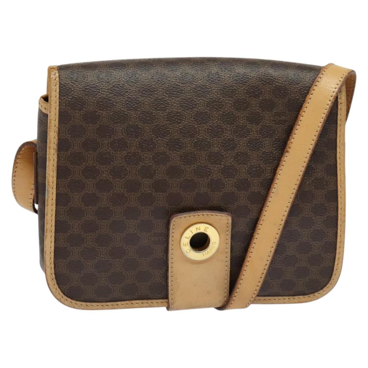Celine Macadam Shoulder Pvc Leather Brown Canvas Bag (Pre-Owned)