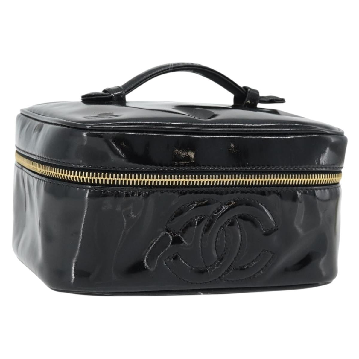 Chanel Vintage Timeless Cosmetic Case Patent Black Patent_Leather Handbag (Pre-Owned)