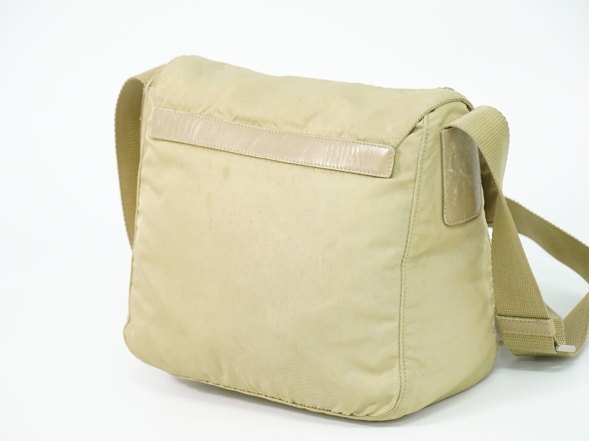Prada Buckle Messenger Tessuto Beige Nylon Shoulder Bag Bag (Pre-Owned)