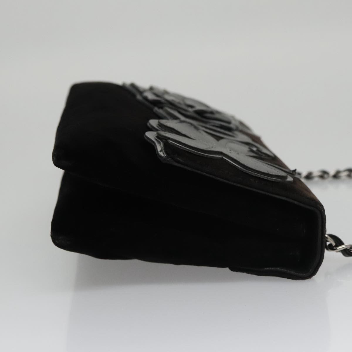 Chanel Camellia No.5 Chain Flap Velvet Black Velvet Shoulder Bag Bag (Pre-Owned)