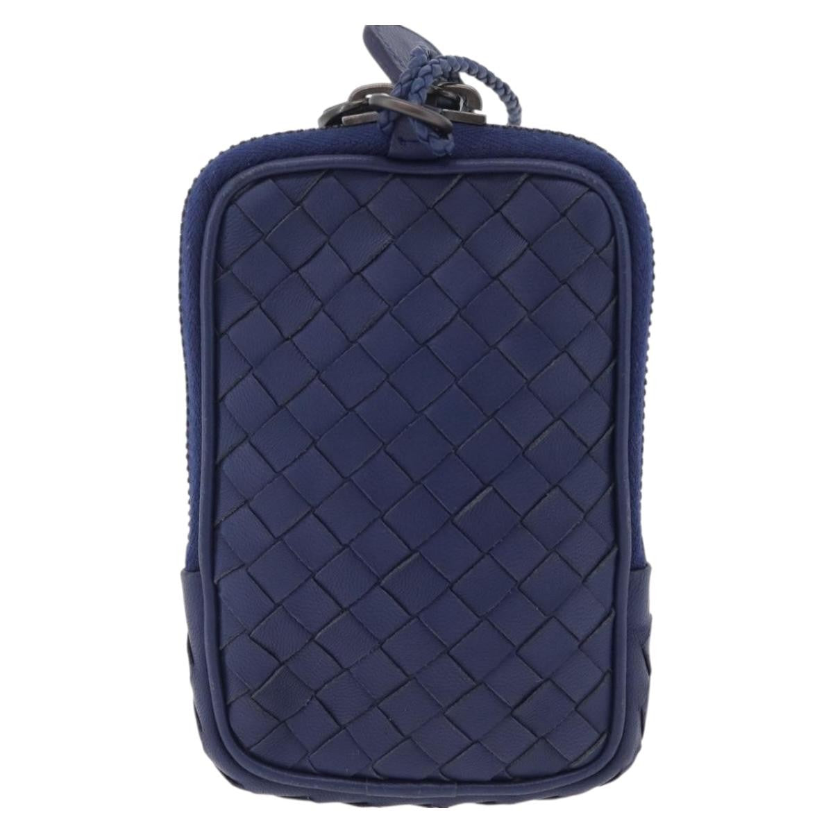 Bottega Veneta Zip Around Intrecciato Nappa Navy Leather Handbag (Pre-Owned)