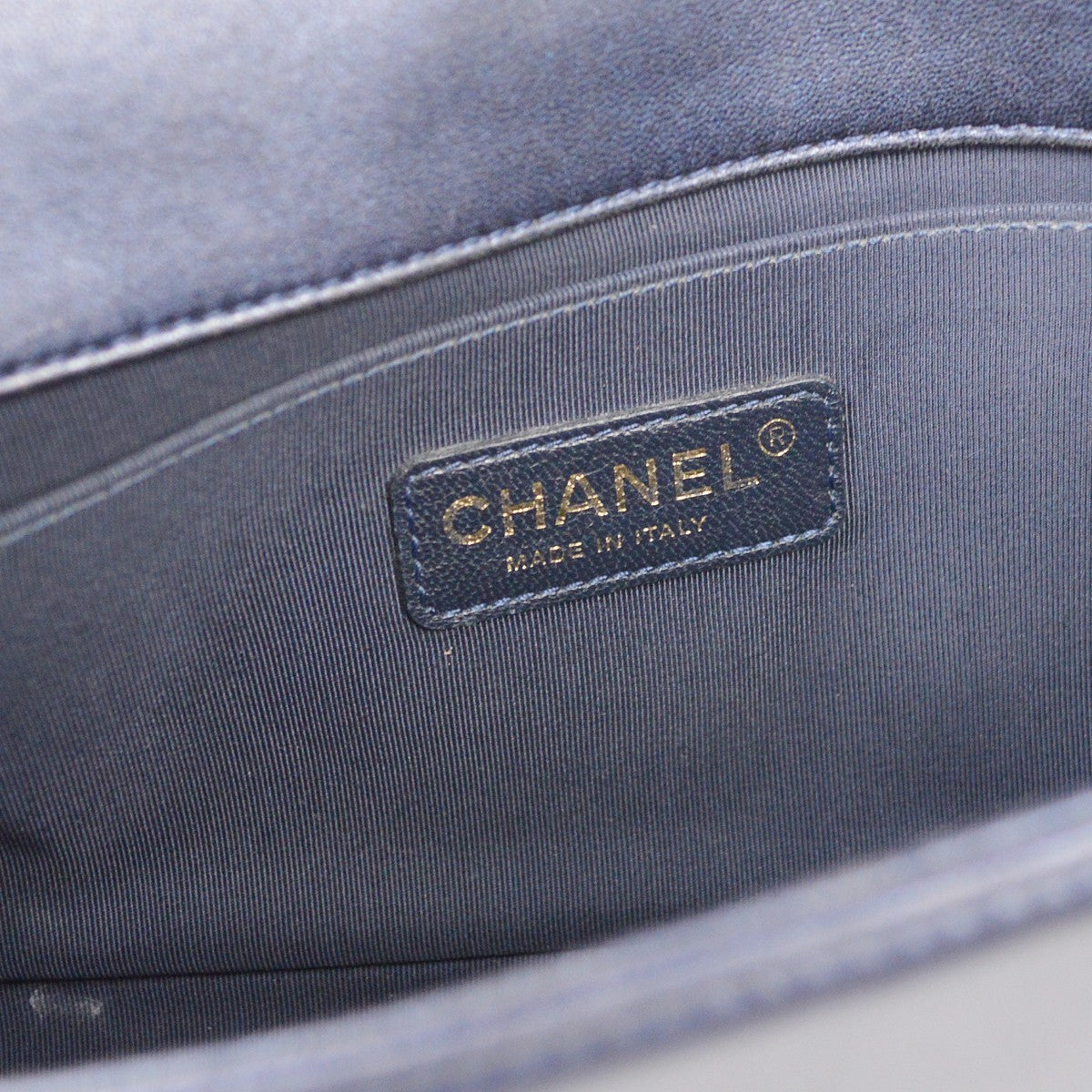 Chanel Boy Flap Cube Embossed Lambskin Navy Leather Shoulder Bag Bag (Pre-Owned)