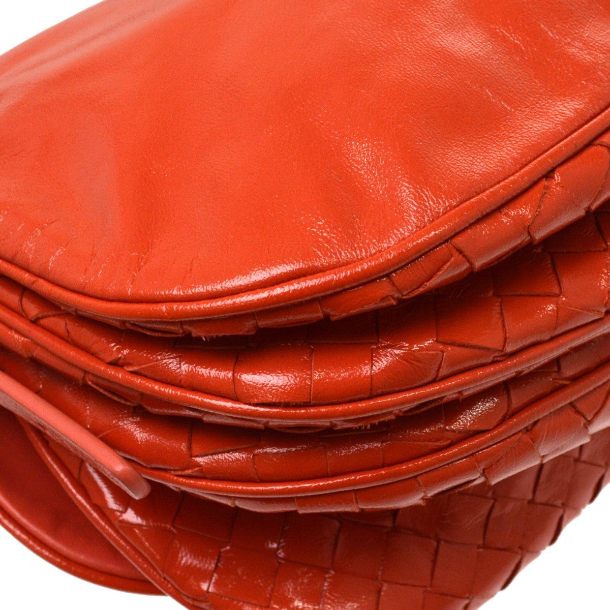 Bottega Veneta Flap Messenger Bag Leather With Intrecciato Detail Red Leather Shoulder Bag Bag (Pre-Owned)