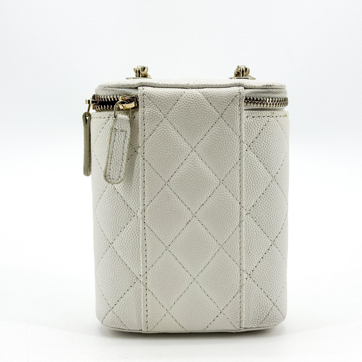 Chanel Vertical Classic Vanity Case With Chain Quilted Caviar White Calfskin Crossbody Bag Bag (Pre-Owned)