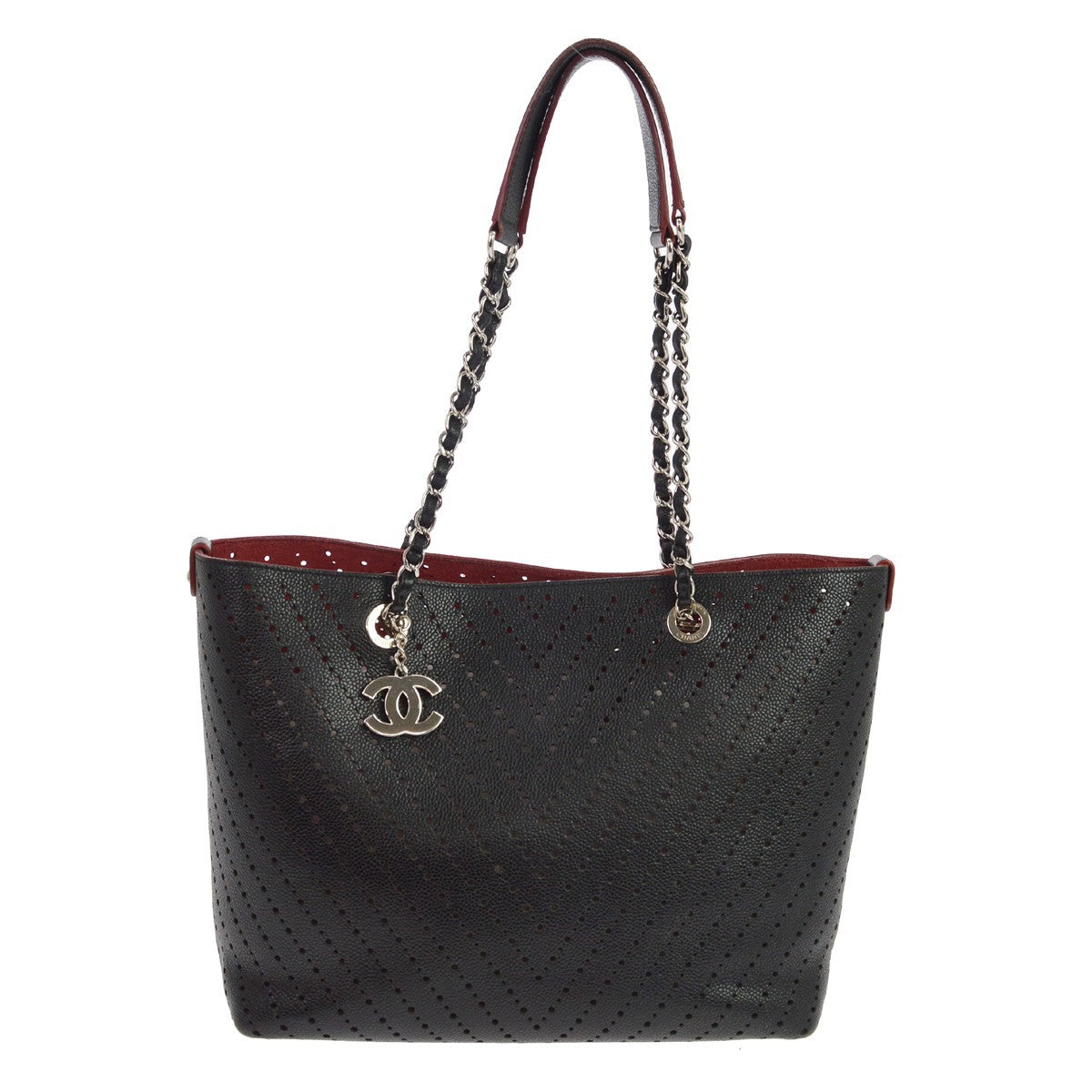 Chanel Shopping Perforated Caviar Black Leather Tote Bag Bag (Pre-Owned)