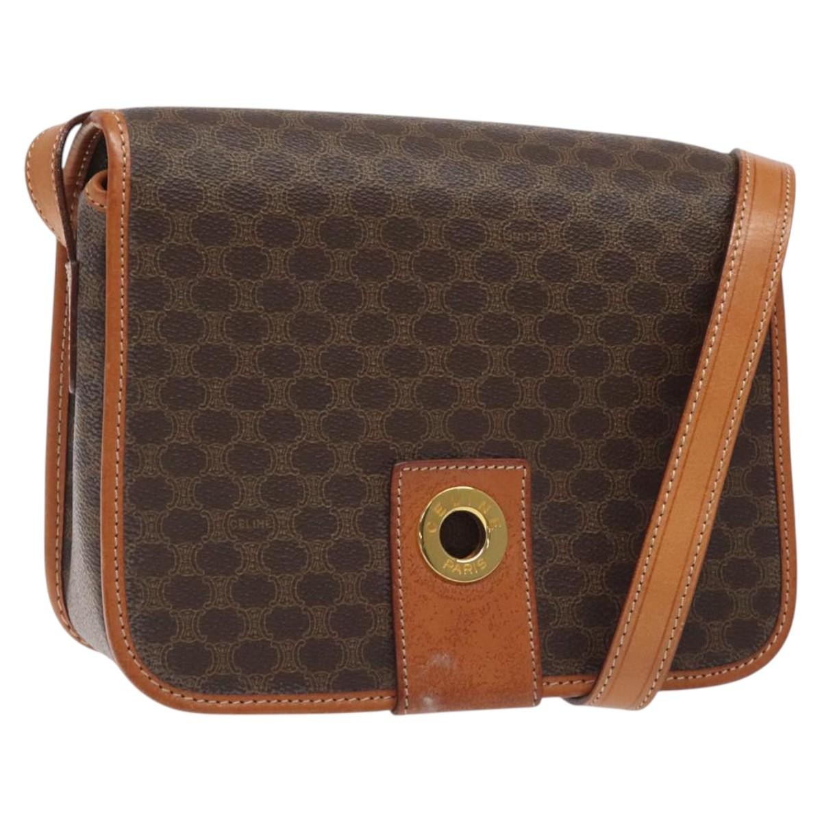 Celine Vintage Macadam Circle Logo Canvas And Leather Brown Canvas Shoulder Bag Bag (Pre-Owned)