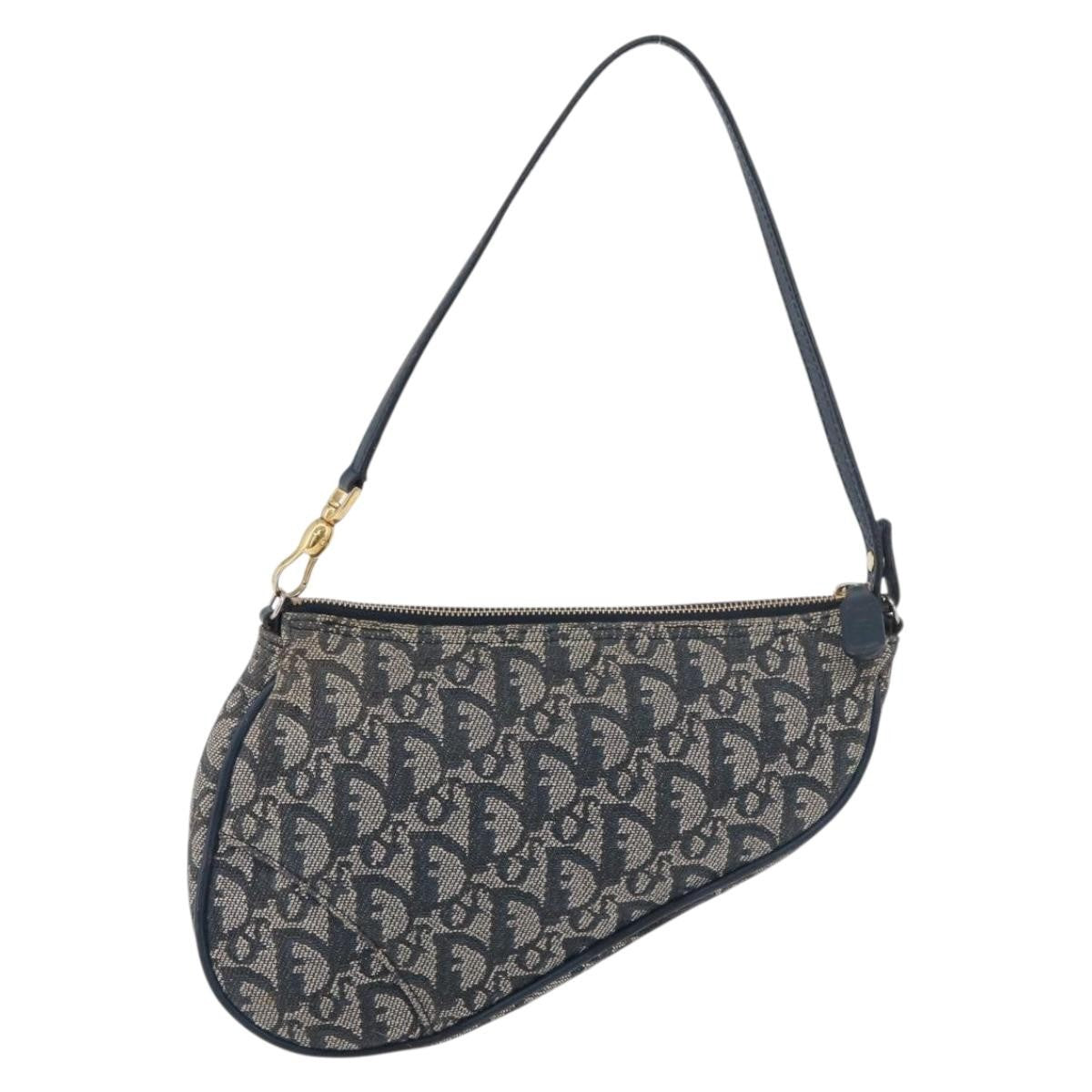 Christian Dior Vintage Saddle Bag Canvas Navy Canvas Clutche & Pouche Bag (Pre-Owned)