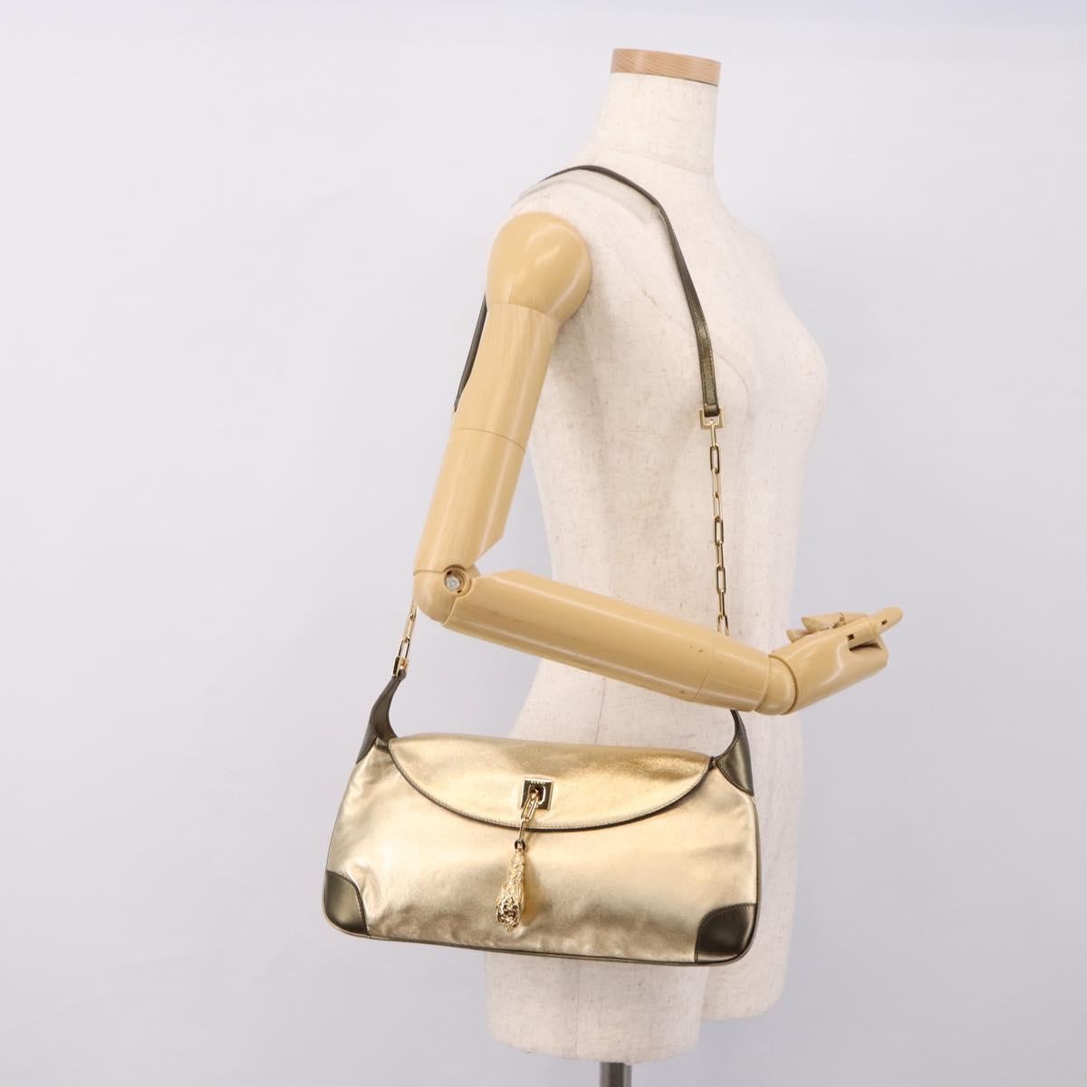 Gucci Tiger Charm Leather Gold Leather Shoulder Bag Bag (Pre-Owned)