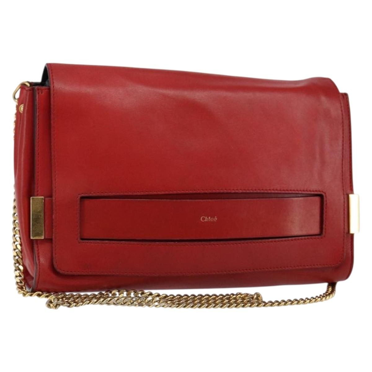 Chloe Elle Chain Clutch Leather Red Leather Bag (Pre-Owned)