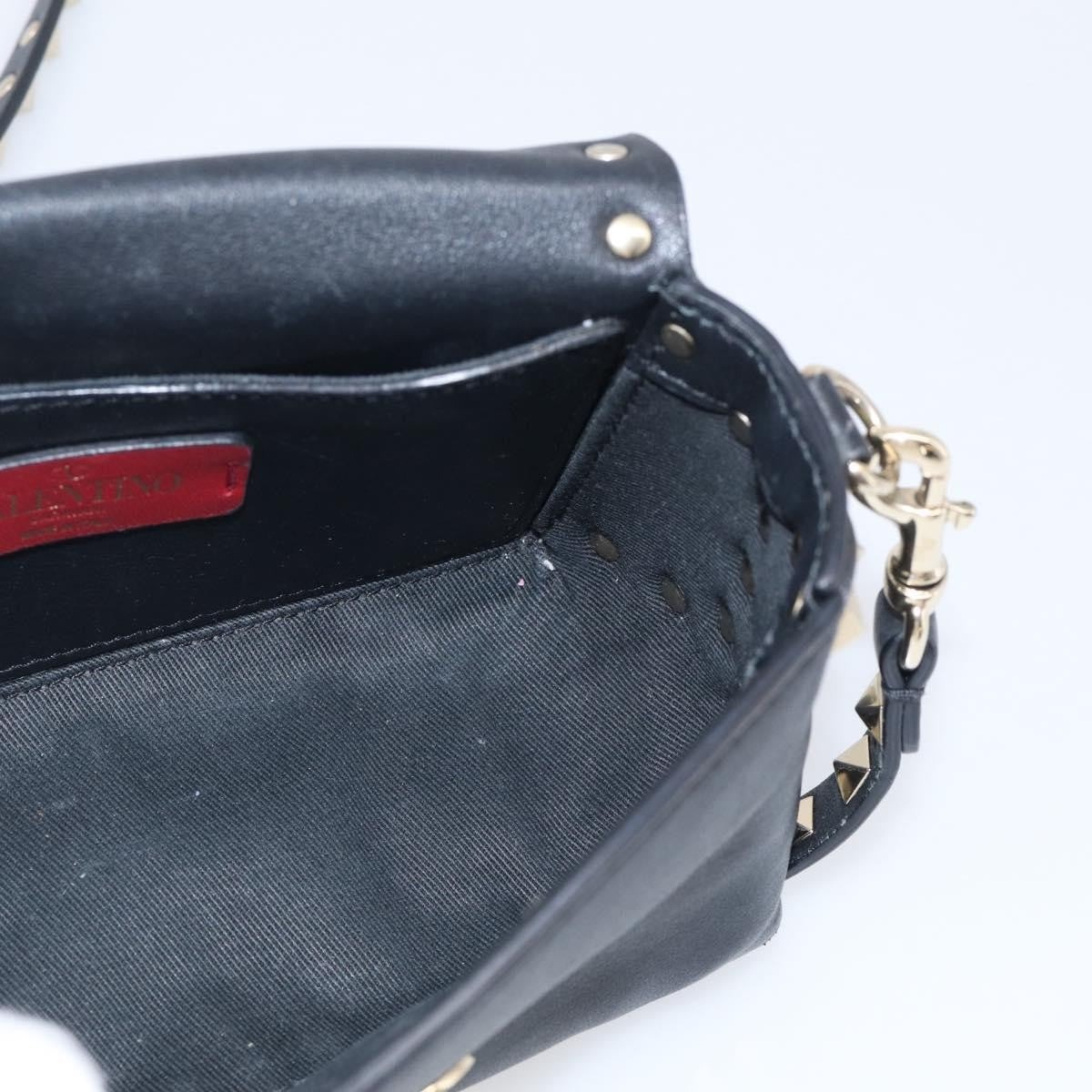 Valentino Garavani Rockstud Flip Lock Flap Leather Black Leather Handbag (Pre-Owned)
