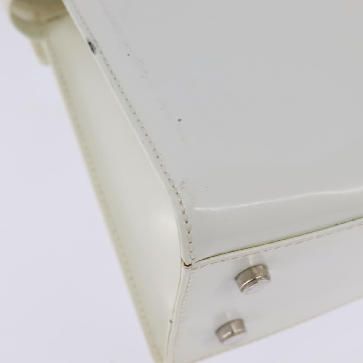 Salvatore Ferragamo Gancini Patent Leather White Patent_Leather Handbag (Pre-Owned)